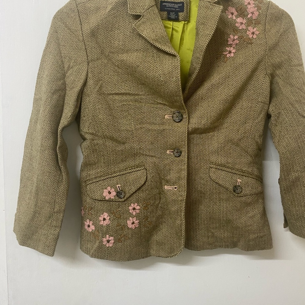 American Eagle Outfitters Women's Floral  Embroidered Blazer - Brown